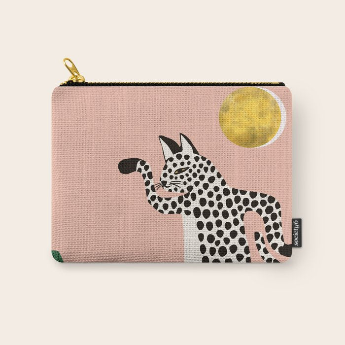 Jazzy Wild Cat, Dancing Leopard Animals Pets, Wildlife Bengal Cats Exotic, Cheetah Jungle Pastel Whimsical, Quirky Bohemian Modern Eclectic Carry All Pouch Gallery Image 1