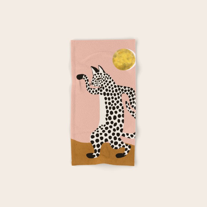Jazzy Wild Cat, Dancing Leopard Animals Pets, Wildlife Bengal Cats Exotic, Cheetah Jungle Pastel Whimsical, Quirky Bohemian Modern Eclectic Bath Towel Gallery Image 1