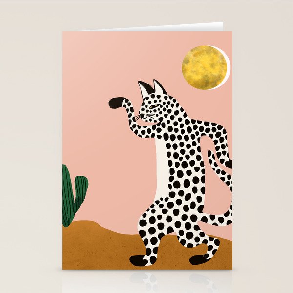 Jazzy Wild Cat, Dancing Leopard Animals Pets, Wildlife Bengal Cats Exotic, Cheetah Jungle Pastel Whimsical, Quirky Bohemian Modern Eclectic Stationery Card Gallery Image 2