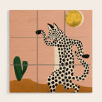 Jazzy Wild Cat, Dancing Leopard Animals Pets, Wildlife Bengal Cats Exotic, Cheetah Jungle Pastel Whimsical, Quirky Bohemian Modern Eclectic Wood Wall Art Gallery Image 1