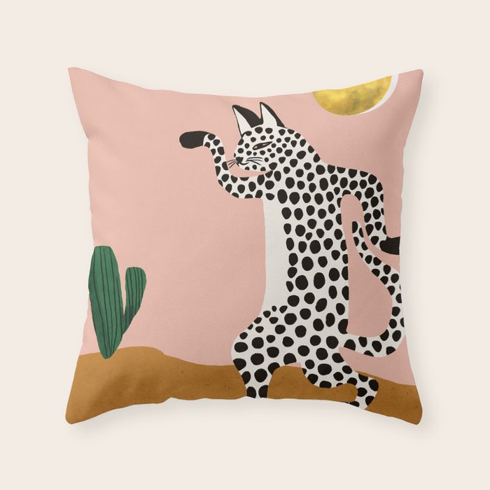 Jazzy Wild Cat, Dancing Leopard Animals Pets, Wildlife Bengal Cats Exotic, Cheetah Jungle Pastel Whimsical, Quirky Bohemian Modern Eclectic Throw Pillow Gallery Image 6