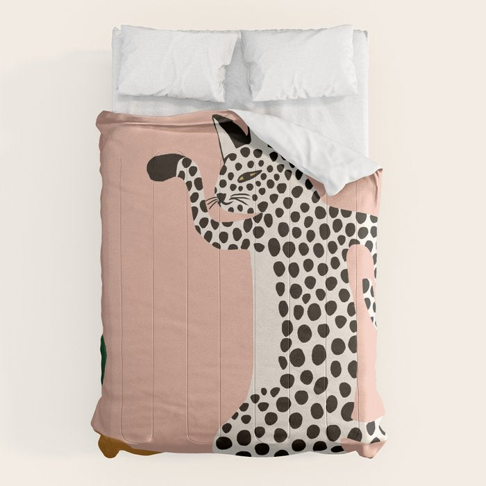 Jazzy Wild Cat, Dancing Leopard Animals Pets, Wildlife Bengal Cats Exotic, Cheetah Jungle Pastel Whimsical, Quirky Bohemian Modern Eclectic Comforter Gallery Image 6