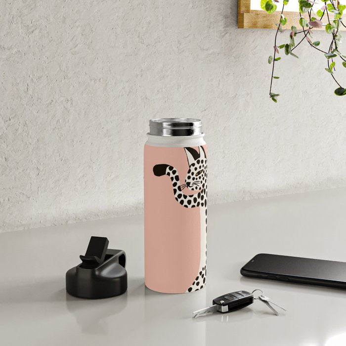 Jazzy Wild Cat, Dancing Leopard Animals Pets, Wildlife Bengal Cats Exotic, Cheetah Jungle Pastel Whimsical, Quirky Bohemian Modern Eclectic Water Bottle Gallery Image 4
