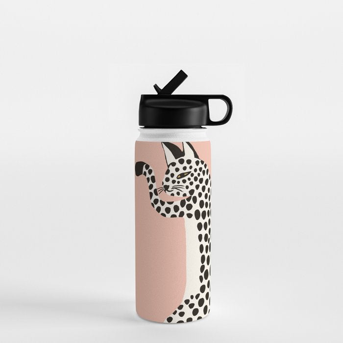 Jazzy Wild Cat, Dancing Leopard Animals Pets, Wildlife Bengal Cats Exotic, Cheetah Jungle Pastel Whimsical, Quirky Bohemian Modern Eclectic Water Bottle Gallery Image 1