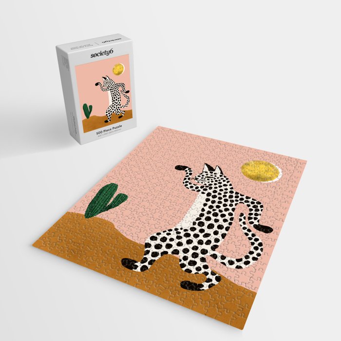 Jazzy Wild Cat, Dancing Leopard Animals Pets, Wildlife Bengal Cats Exotic, Cheetah Jungle Pastel Whimsical, Quirky Bohemian Modern Eclectic Jigsaw Puzzle Gallery Image 2