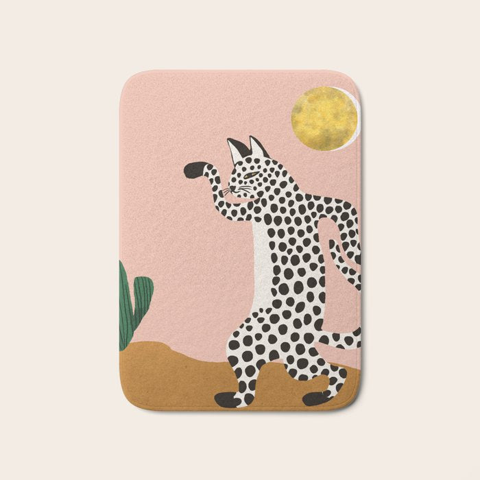 Jazzy Wild Cat, Dancing Leopard Animals Pets, Wildlife Bengal Cats Exotic, Cheetah Jungle Pastel Whimsical, Quirky Bohemian Modern Eclectic Bath Mat Gallery Image 1