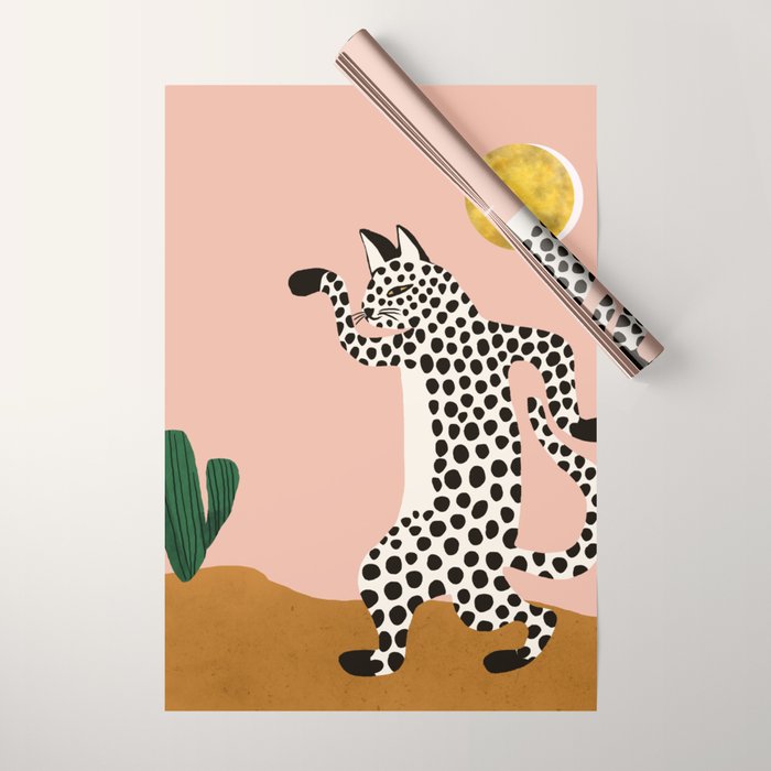 Jazzy Wild Cat, Dancing Leopard Animals Pets, Wildlife Bengal Cats Exotic, Cheetah Jungle Pastel Whimsical, Quirky Bohemian Modern Eclectic Wrapping Paper Gallery Image 1