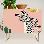 Jazzy Wild Cat, Dancing Leopard Animals Pets, Wildlife Bengal Cats Exotic, Cheetah Jungle Pastel Whimsical, Quirky Bohemian Modern Eclectic Credenza Gallery Image 1