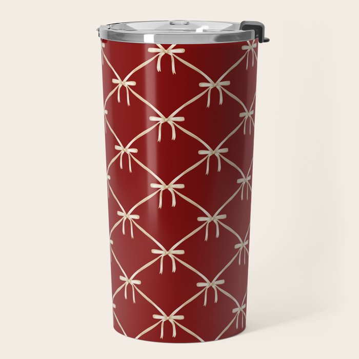 Bows & Ribbons Pattern XI Ruby Red Travel Mug Gallery Image 2