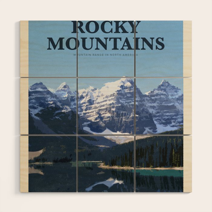 Visit Rocky mountains Wood Wall Art Gallery Image 1