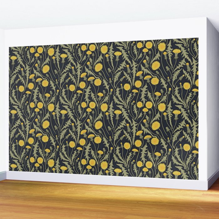 Dandelions, green, yellow and black Wall Mural Gallery Image 2