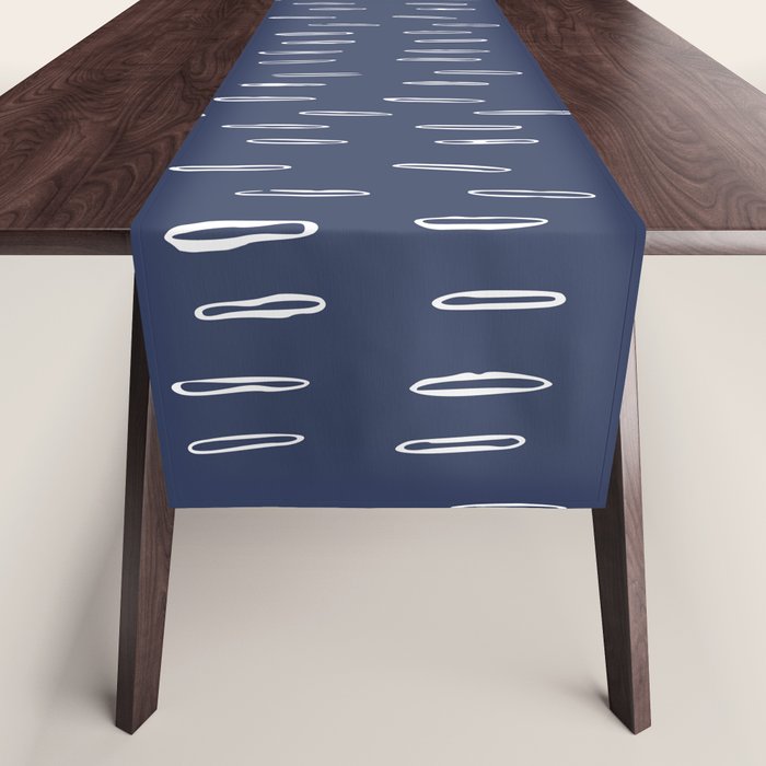 Boho Prints, Raindrops, Indigo Blue, Minimalism, Abstract Art Table Runner Gallery Image 1