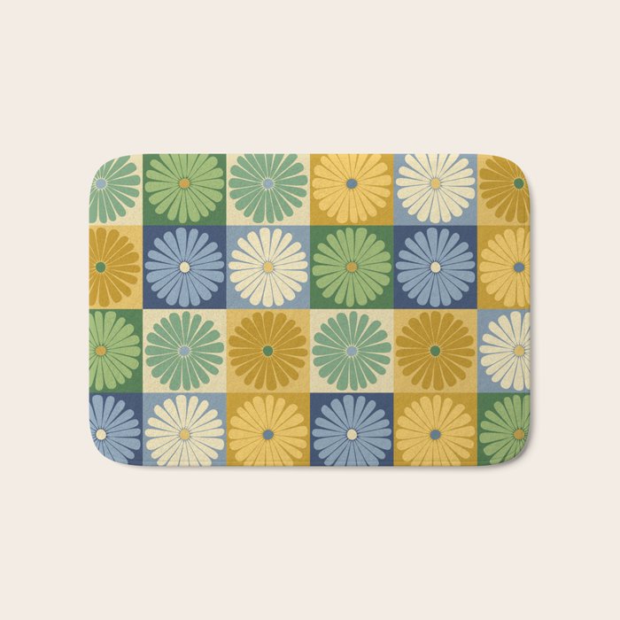 Retro Flowers Check Pattern XXI Bath Mat Gallery Image 1