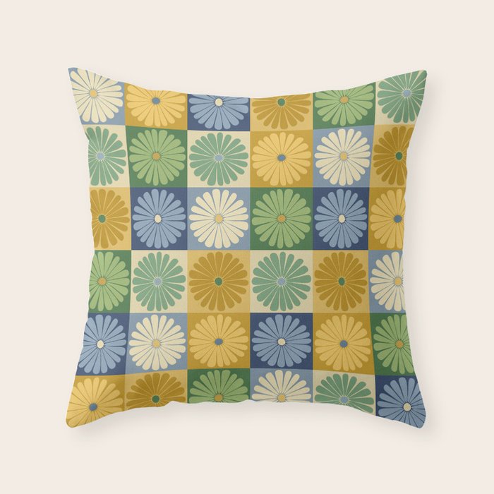 Retro Flowers Check Pattern XXI Throw Pillow Gallery Image 1