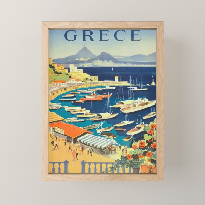 Greece Mid Century Travel Poster Mini Art Print Gallery Image 1
