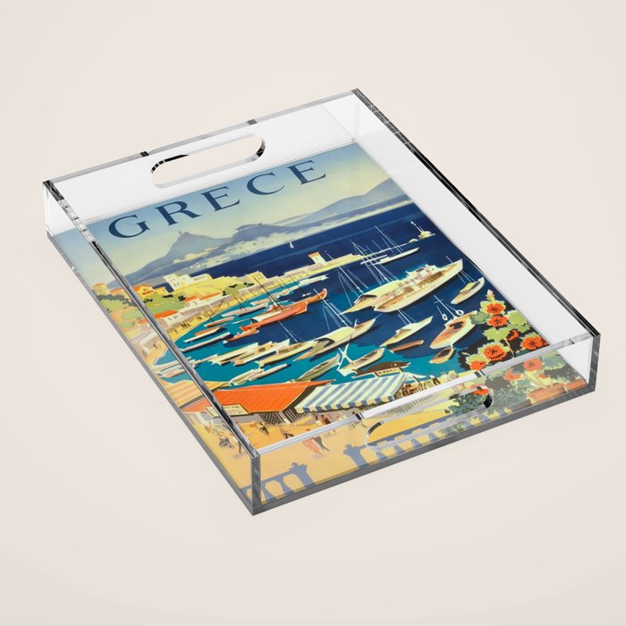 Greece Mid Century Travel Poster Acrylic Tray Gallery Image 1