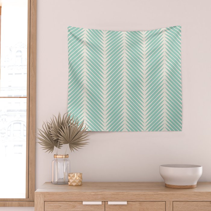 Palm Leaf Pattern - Turquoise Wall Tapestry Gallery Image 2