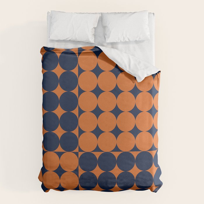 Abstraction Shapes 30 in vintage Orange and Navy Blue Duvet Cover Gallery Image 1