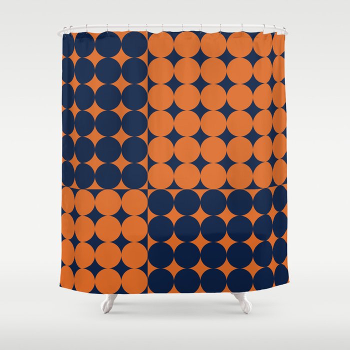 Abstraction Shapes 30 in vintage Orange and Navy Blue Shower Curtain Gallery Image 1