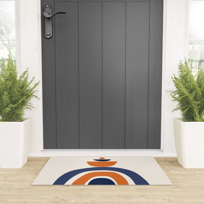 Abstract Shapes 14 in Orange and Navy Blue (Rainbow and Moon Phases Abstraction) Welcome Mat Gallery Image 3