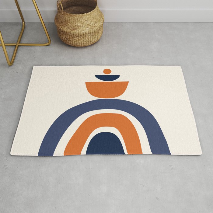 Abstract Shapes 14 in Orange and Navy Blue (Rainbow and Moon Phases Abstraction) Rug Gallery Image 1