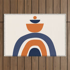 Abstract Shapes 14 in Orange and Navy Blue (Rainbow and Moon Phases Abstraction) Outdoor Rug Gallery Image 1
