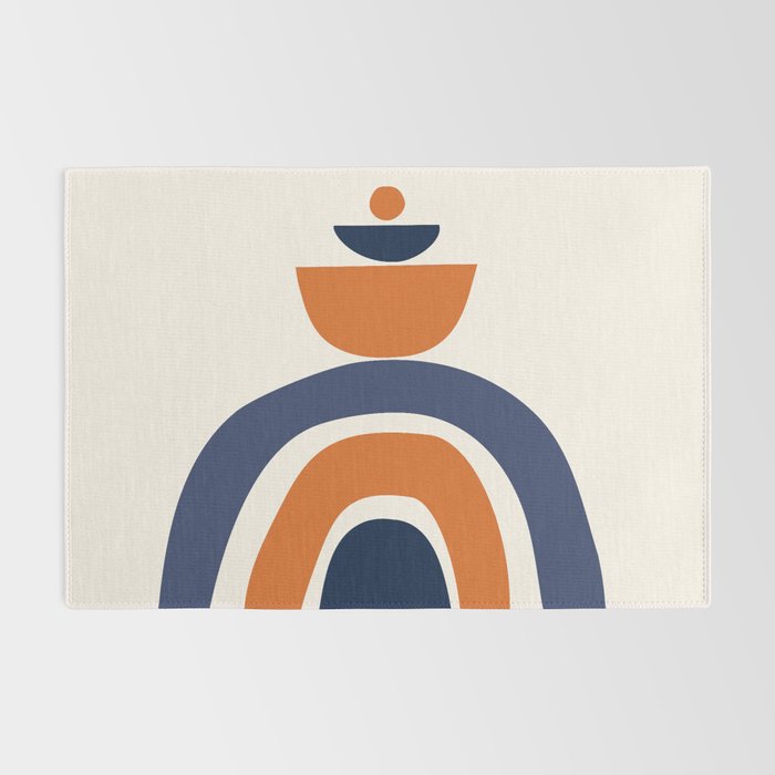 Abstract Shapes 14 in Orange and Navy Blue (Rainbow and Moon Phases Abstraction) Rug Gallery Image 2