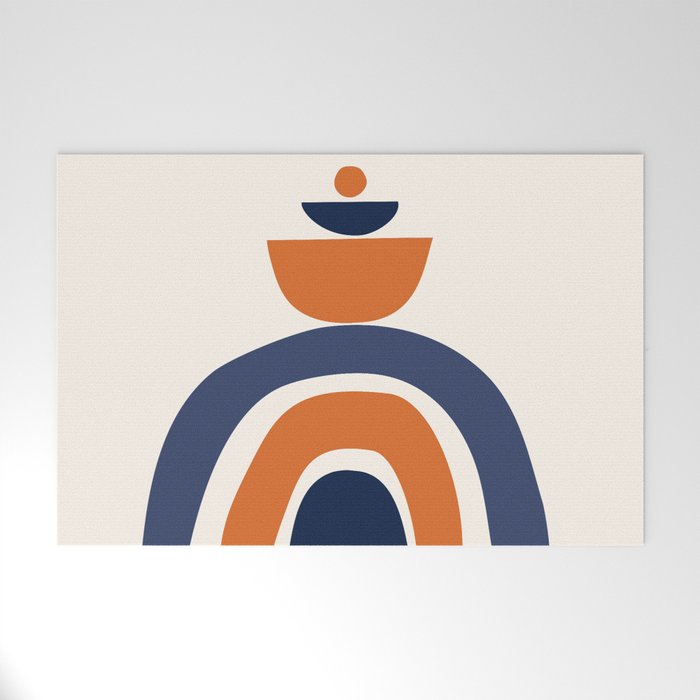 Abstract Shapes 14 in Orange and Navy Blue (Rainbow and Moon Phases Abstraction) Welcome Mat Gallery Image 1