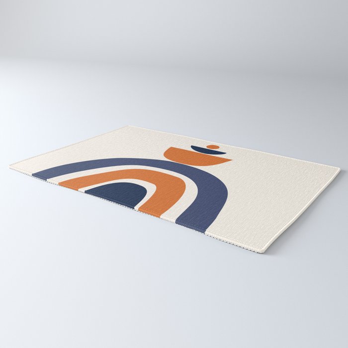 Abstract Shapes 14 in Orange and Navy Blue (Rainbow and Moon Phases Abstraction) Rug Gallery Image 3