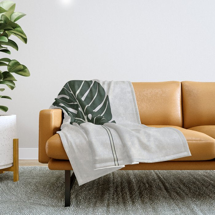 Split Philodendron Leaf Illustration Throw Blanket Gallery Image 1