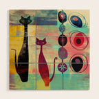 Mid-Century Modern 2 Cats - Graffiti Style Wood Wall Art Gallery Image 1