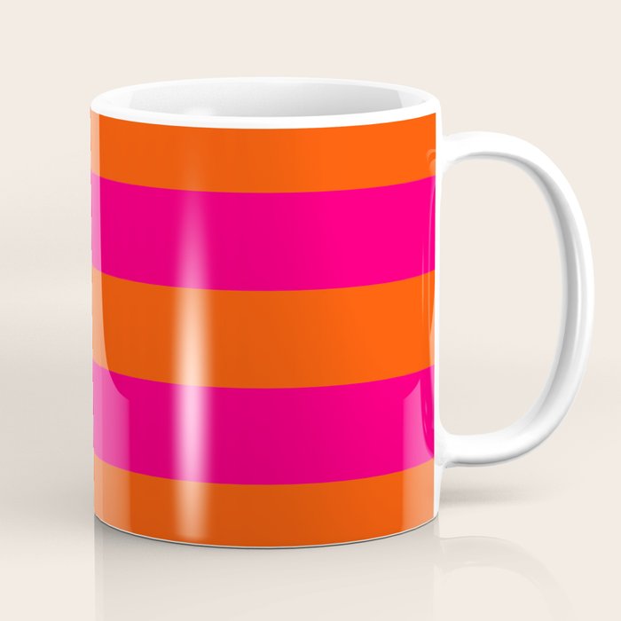 Bright Neon Pink and Orange Horizontal Cabana Tent Stripes Coffee Mug Gallery Image 1