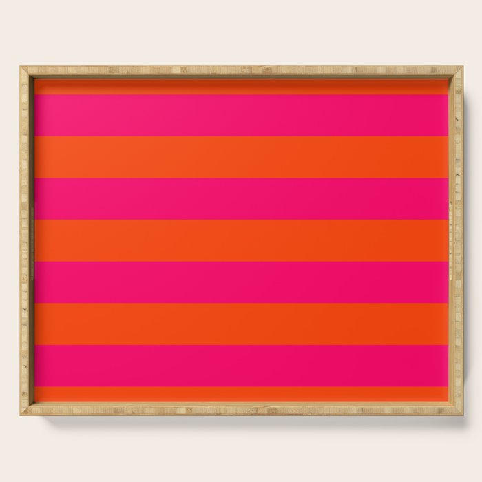 Bright Neon Pink and Orange Horizontal Cabana Tent Stripes Serving Tray Gallery Image 1