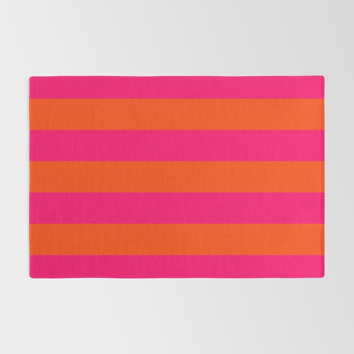 Bright Neon Pink and Orange Horizontal Cabana Tent Stripes Rug Gallery Image 2