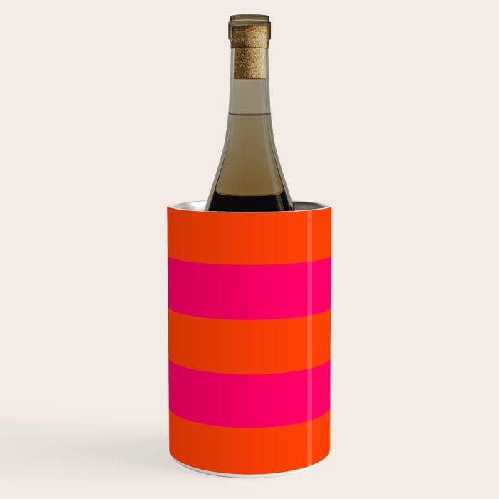 Bright Neon Pink and Orange Horizontal Cabana Tent Stripes Wine Chiller Gallery Image 2