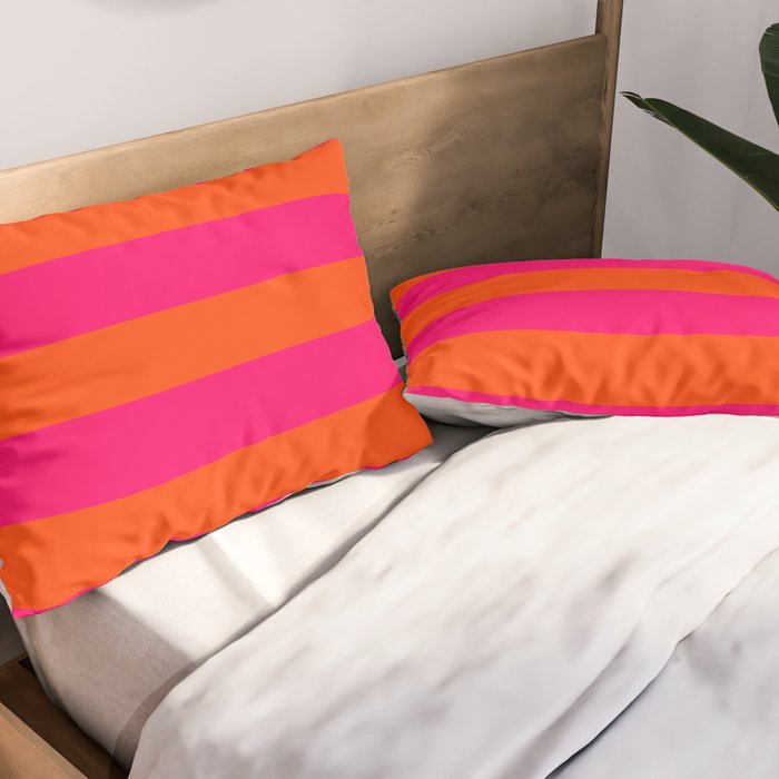 Bright Neon Pink and Orange Horizontal Cabana Tent Stripes Pillow Sham Gallery Image 2