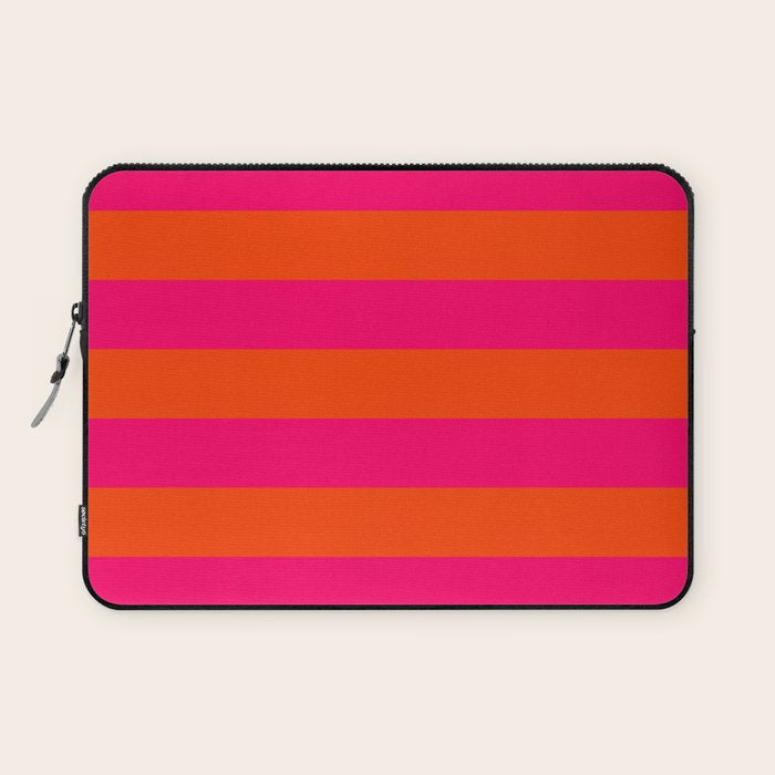Bright Neon Pink and Orange Horizontal Cabana Tent Stripes Laptop Sleeve Gallery Image 1