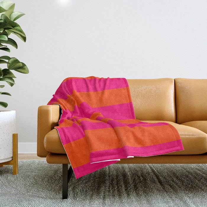 Bright Neon Pink and Orange Horizontal Cabana Tent Stripes Throw Blanket Gallery Image 1