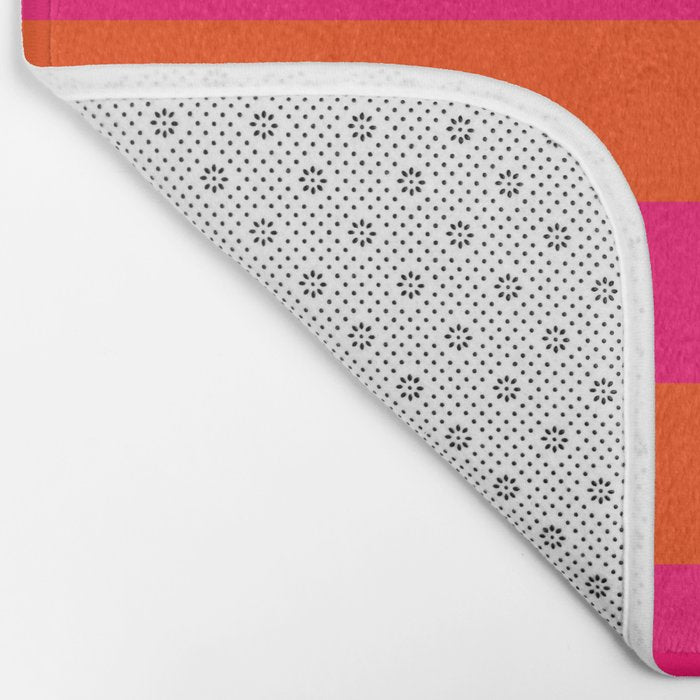 Bright Neon Pink and Orange Horizontal Cabana Tent Stripes Bath Mat Gallery Image 2