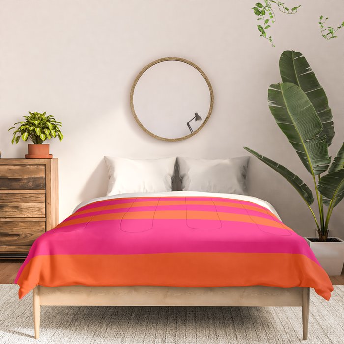 Bright Neon Pink and Orange Horizontal Cabana Tent Stripes Comforter Gallery Image 3
