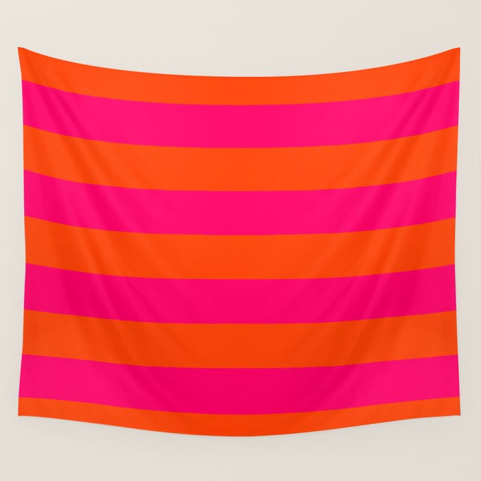Bright Neon Pink and Orange Horizontal Cabana Tent Stripes Wall Tapestry Gallery Image 4