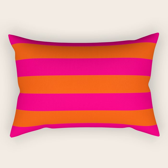 Bright Neon Pink and Orange Horizontal Cabana Tent Stripes Rectangular Pillow Gallery Image 1