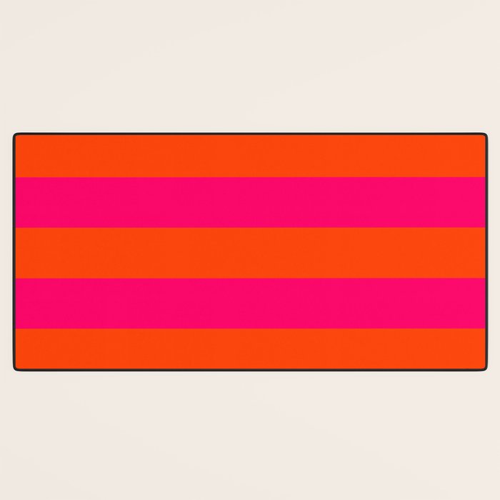Bright Neon Pink and Orange Horizontal Cabana Tent Stripes Desk Mat Gallery Image 3
