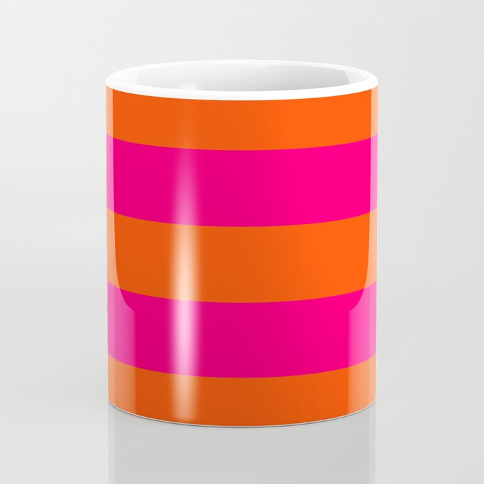 Bright Neon Pink and Orange Horizontal Cabana Tent Stripes Coffee Mug Gallery Image 4