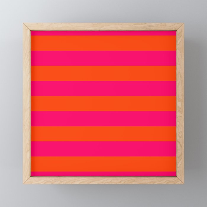 Bright Neon Pink and Orange Horizontal Cabana Tent Stripes Mini Art Print Gallery Image 1