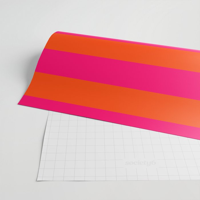 Bright Neon Pink and Orange Horizontal Cabana Tent Stripes Wrapping Paper Gallery Image 2