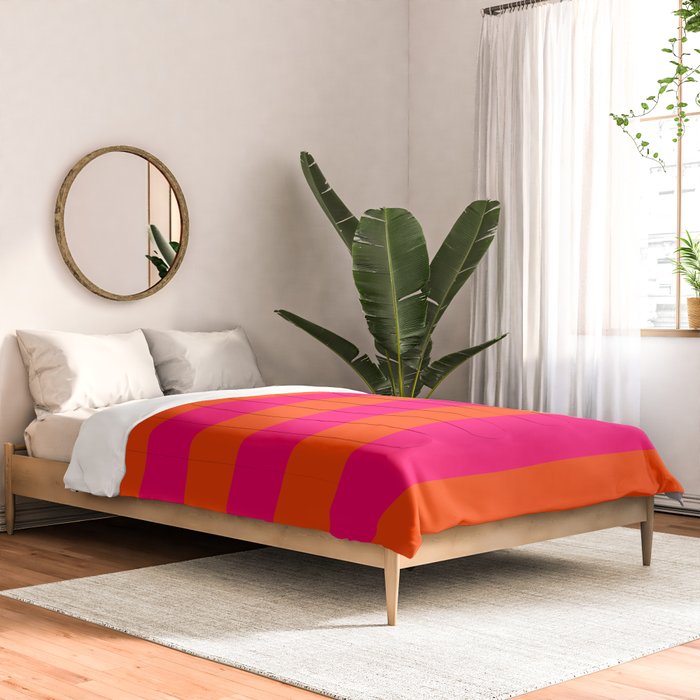 Bright Neon Pink and Orange Horizontal Cabana Tent Stripes Comforter Gallery Image 2