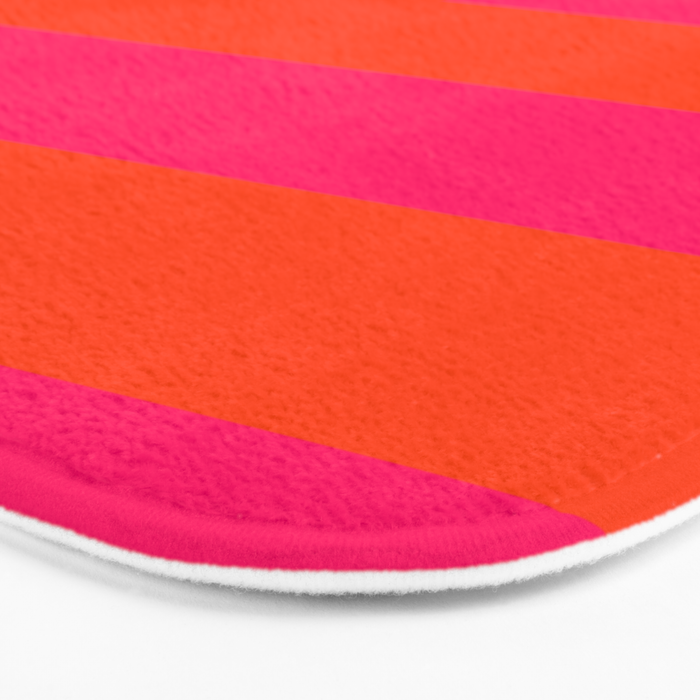 Bright Neon Pink and Orange Horizontal Cabana Tent Stripes Bath Mat Gallery Image 3