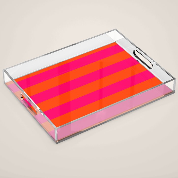 Bright Neon Pink and Orange Horizontal Cabana Tent Stripes Acrylic Tray Gallery Image 1