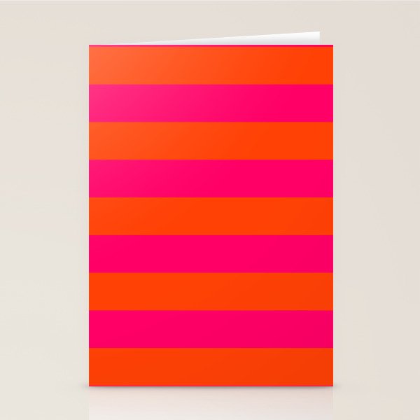 Bright Neon Pink and Orange Horizontal Cabana Tent Stripes Stationery Card Gallery Image 2
